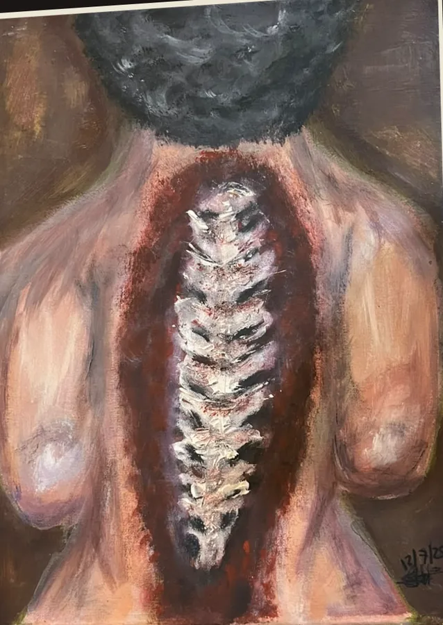 Pintura: espalda con la columna expuesta
